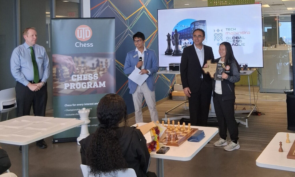 Tim Steiner, Julio Sadorra, Tech Mahindra's Dhiraj Adya, and Maili-Jade Ouellet (holding her first prize plaque and $800)