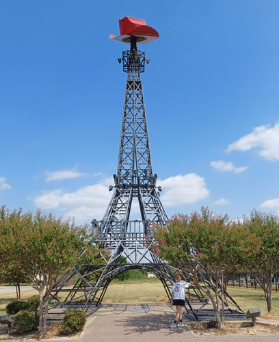 Paris, Texas, Eiffel Tower (August 24, 2024; Alexey Root posing)