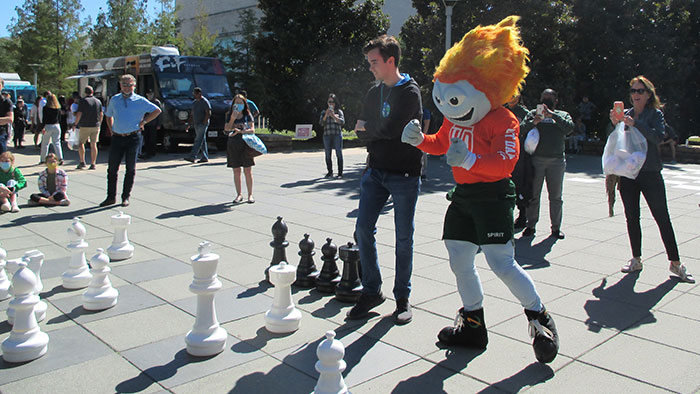 Giant Chess Set and mascot Temoc