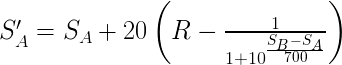 S_{A}{}' = S_{A} + 20\left (R-\frac{1}{1+10^{\frac{S_{B}-S_{A}}{700}}} \right )