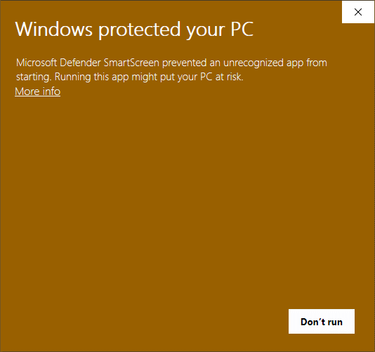 Windows protected your PC dialog