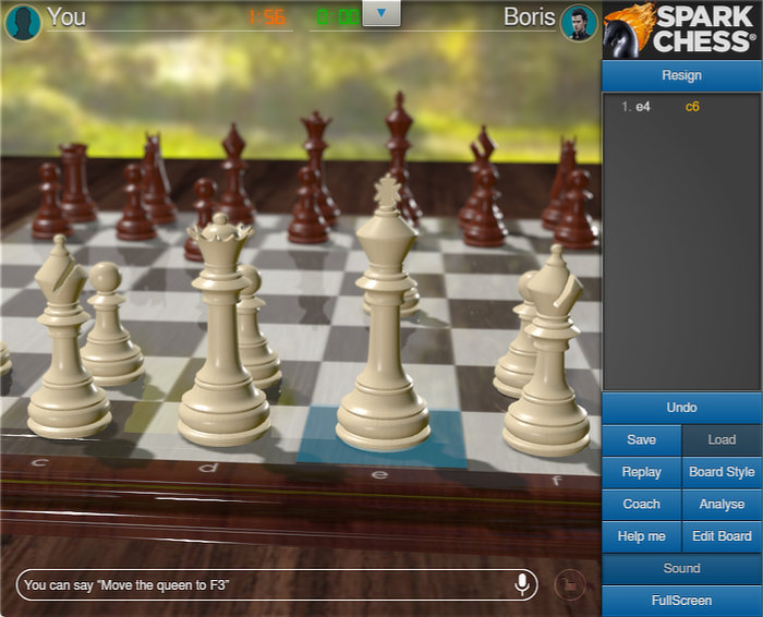 Voice commands in SparkChess 18